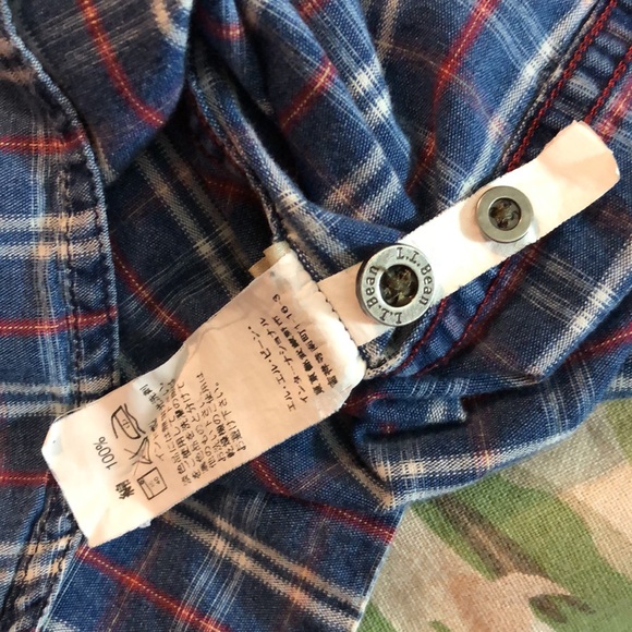 LL BEAN size Medium TALL Plaid 100% Cotton Silver metal logo Buttondown $78 NEW - Picture 14 of 16
